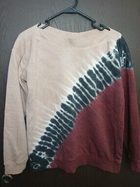Tie-Dye Crewneck Sweatshirt in Mauve, Cream & Charcoal/Navy